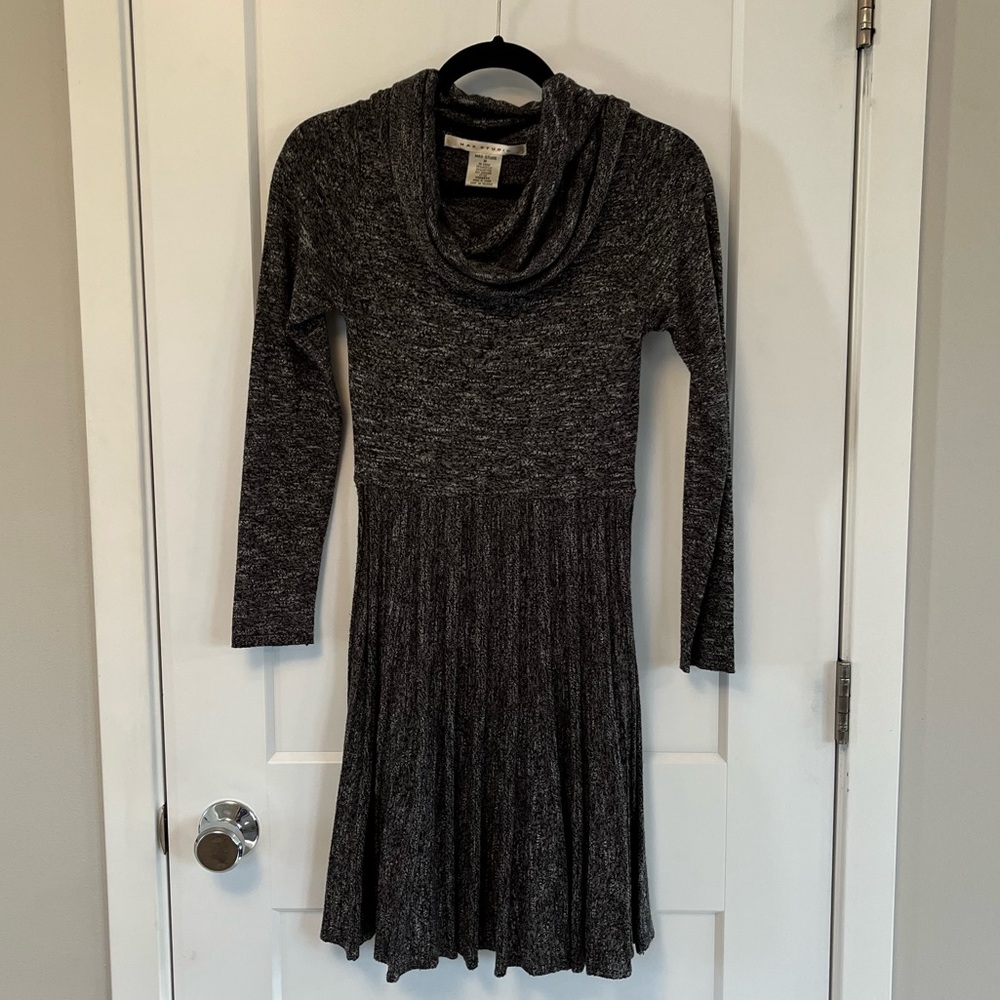 Max Studio Long Sleeve Turtleneck Pleated Heathered Sweater Dress